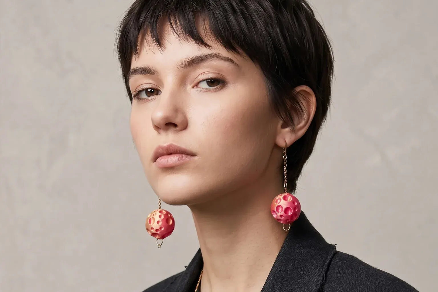 Modelo con pendientes escultóricos