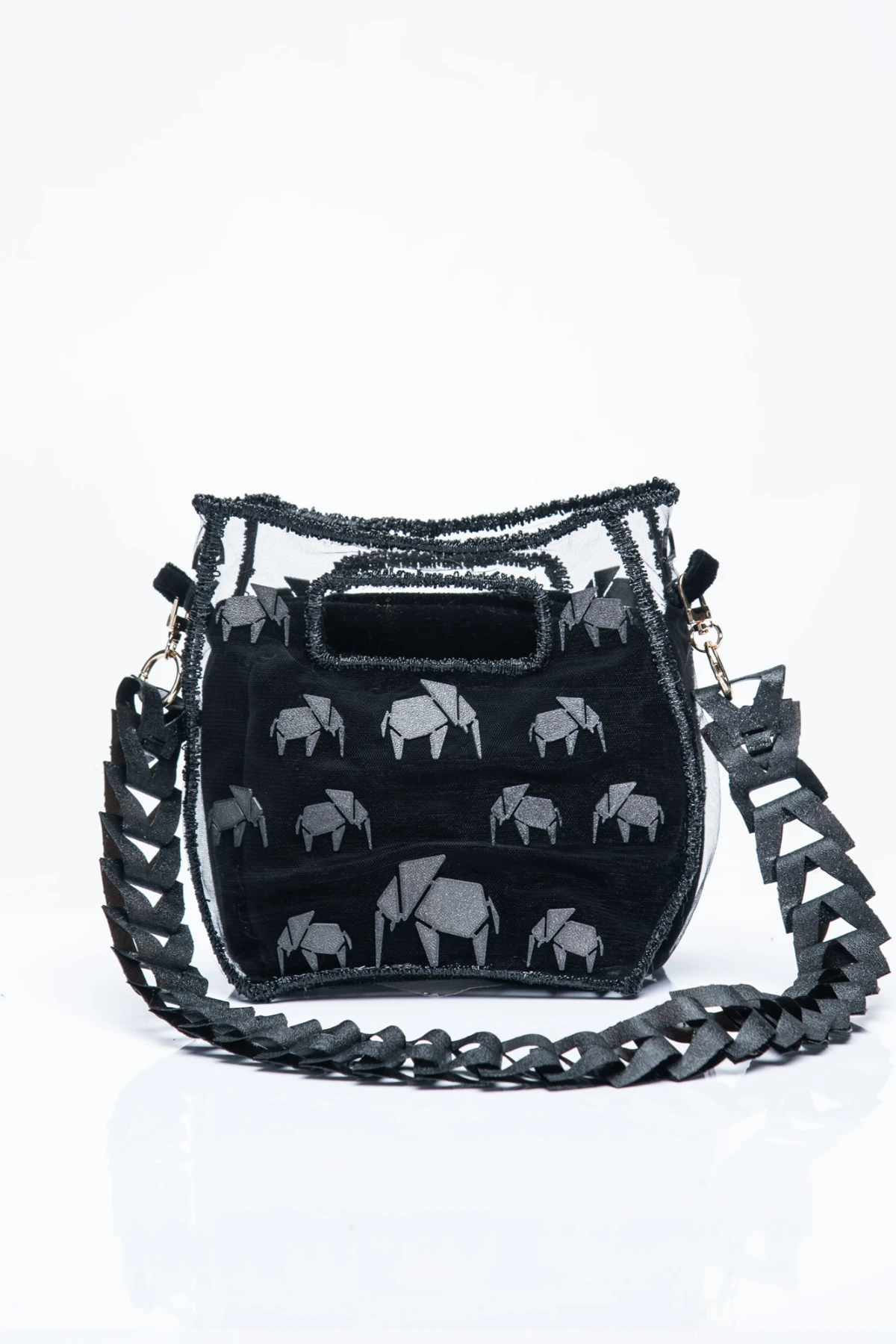 Black Elephant Night Tulle Tube 3D printed bag – eco bag 3D-printed onto fabric with unique dark design
