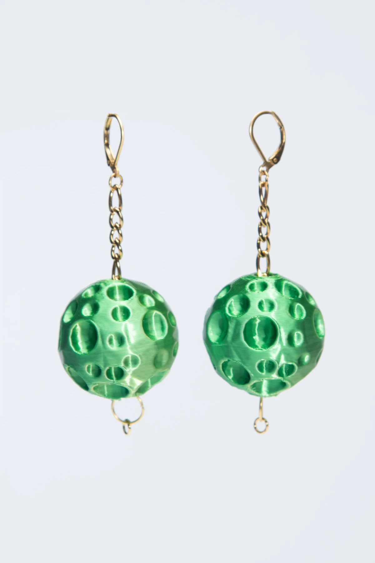 3d printed earrings made with sustainable biomaterials - Moon 3D printed earrings in lime pearl green