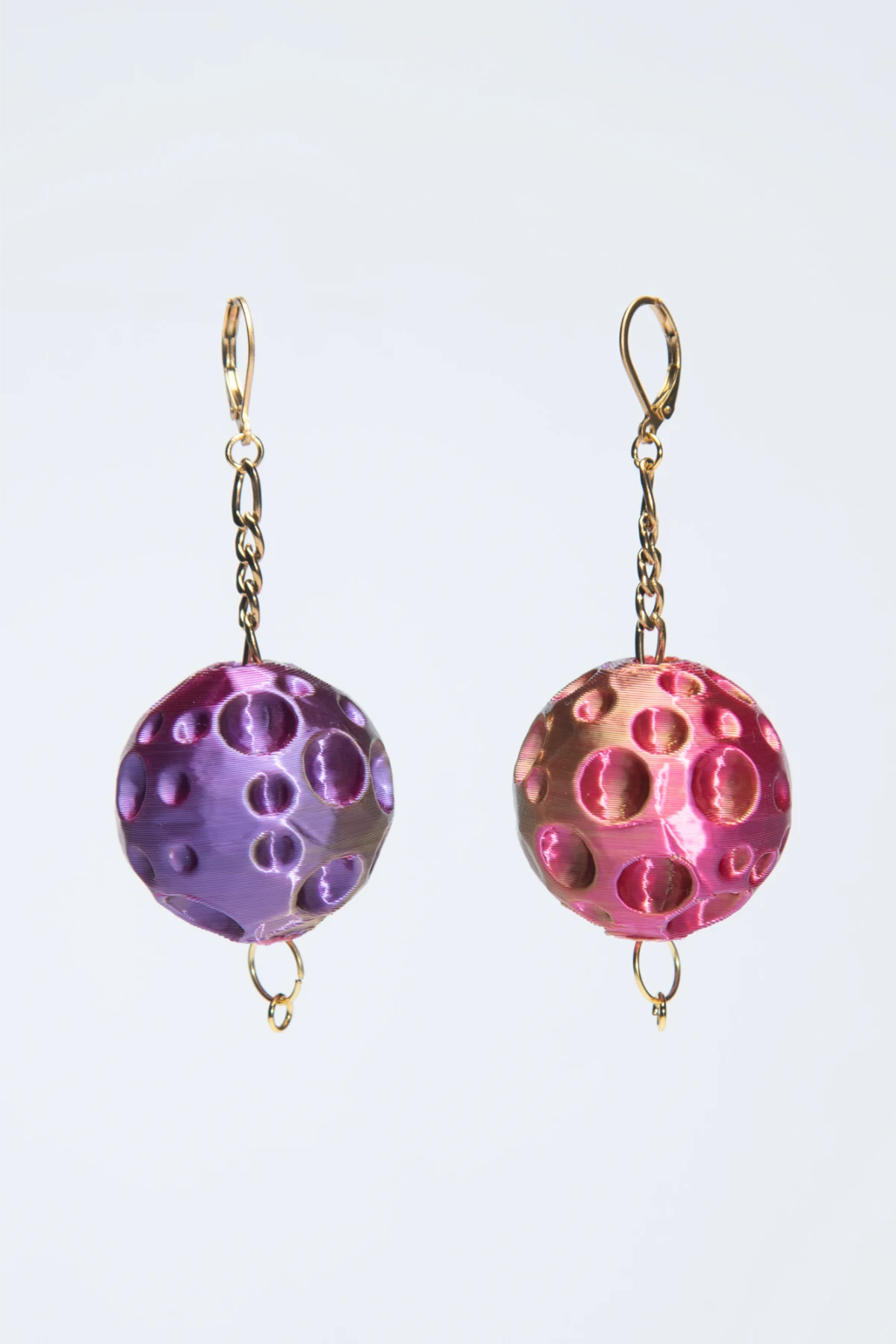 Moon 3D printed earrings in violet aura purple – eco earrings inspired by the full moon