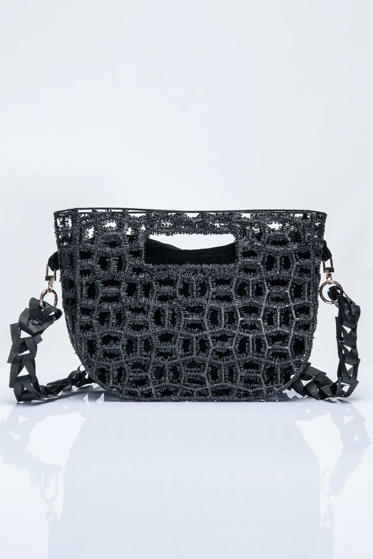 Black Moon Origin 3D printed designer bag – sculptural eco bag with unique geometric design 