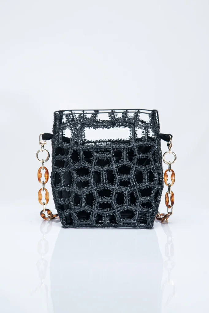 Black Tube Classic 3D printed designer bag – hand-finished eco bag with zigzag texture
