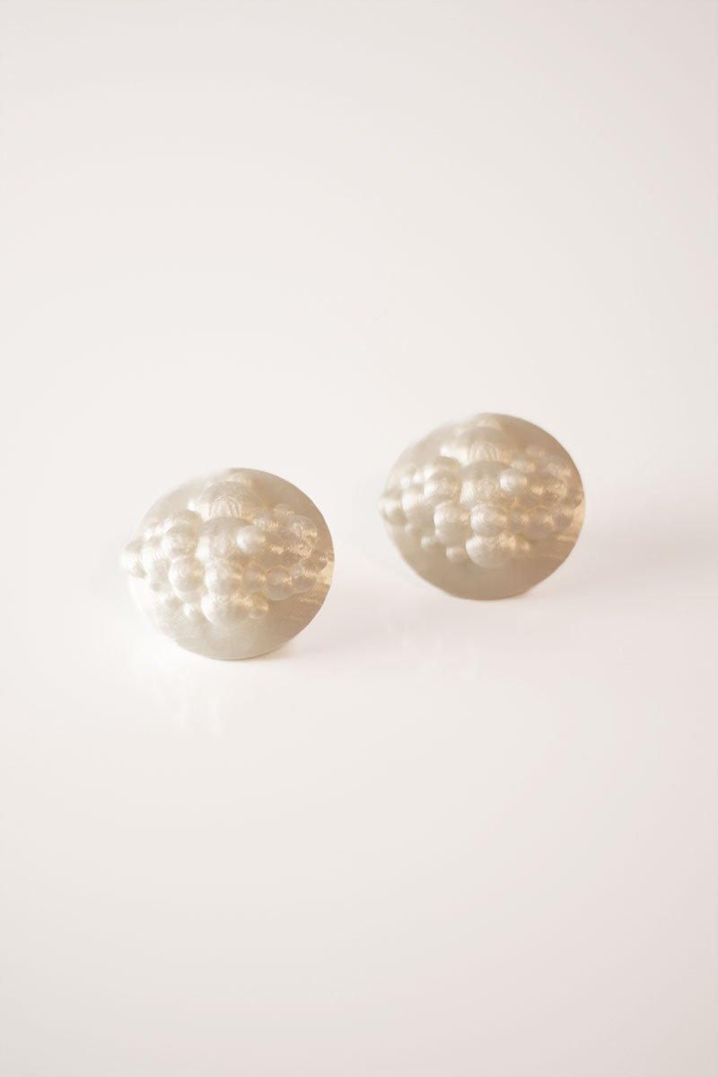 Star Dust 3D printed earrings in white pearl elegant eco earrings made with sustainable biomaterials